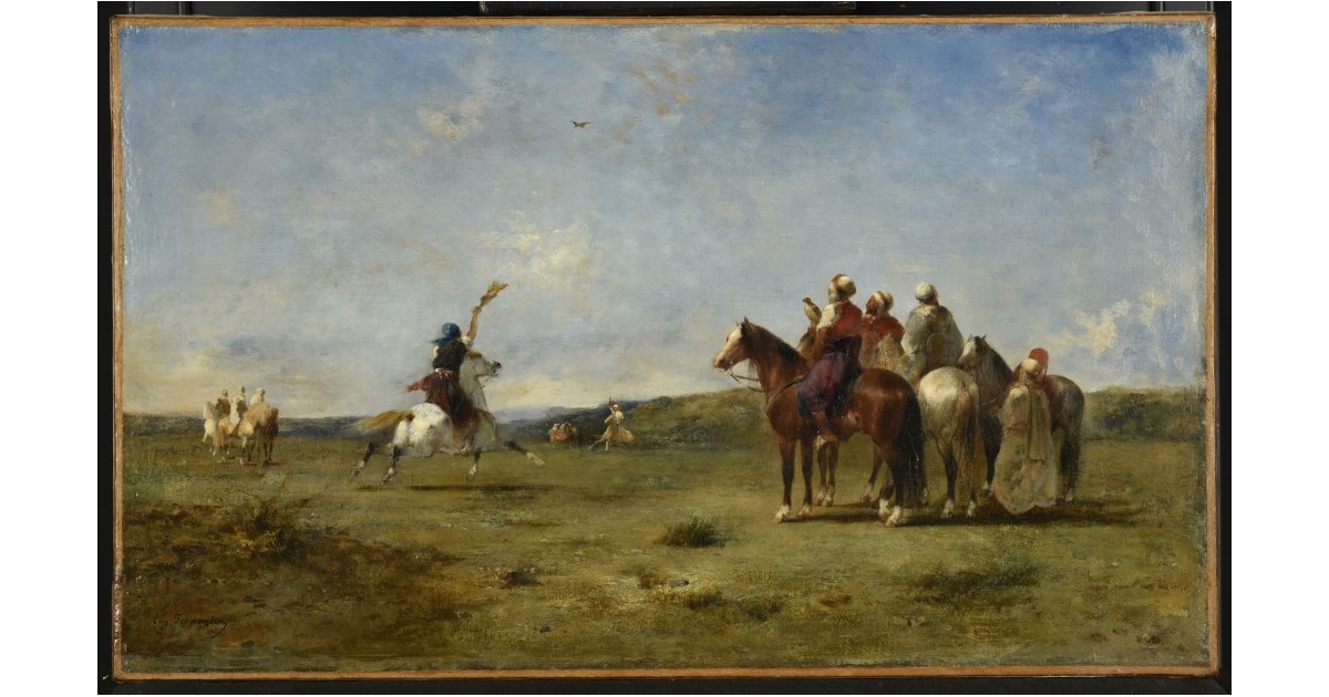 Carreau Décoratif 2 Princes Qadjar Chassant Au Faucon - Céramique Perse 19ème Siècle