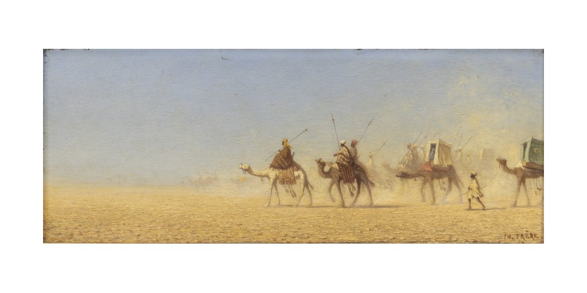 Désert du Sahara, caravane de chameaux par l'artiste Frans Lemmens