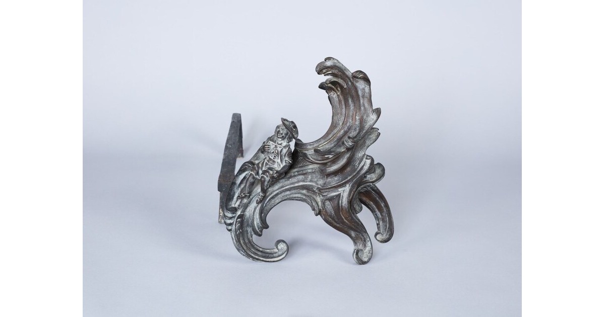 Paire De Chenets Art Français Des Années 50 - Fer Forgé - 31 Cm - Occasion