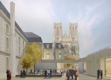 Vue futur musée des Beaux-Arts de Reims (accueil et cathédrale)
